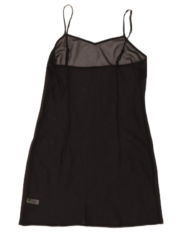 Abito sottoveste trasparente da donna vintage UK 8 piccolo in seta nera