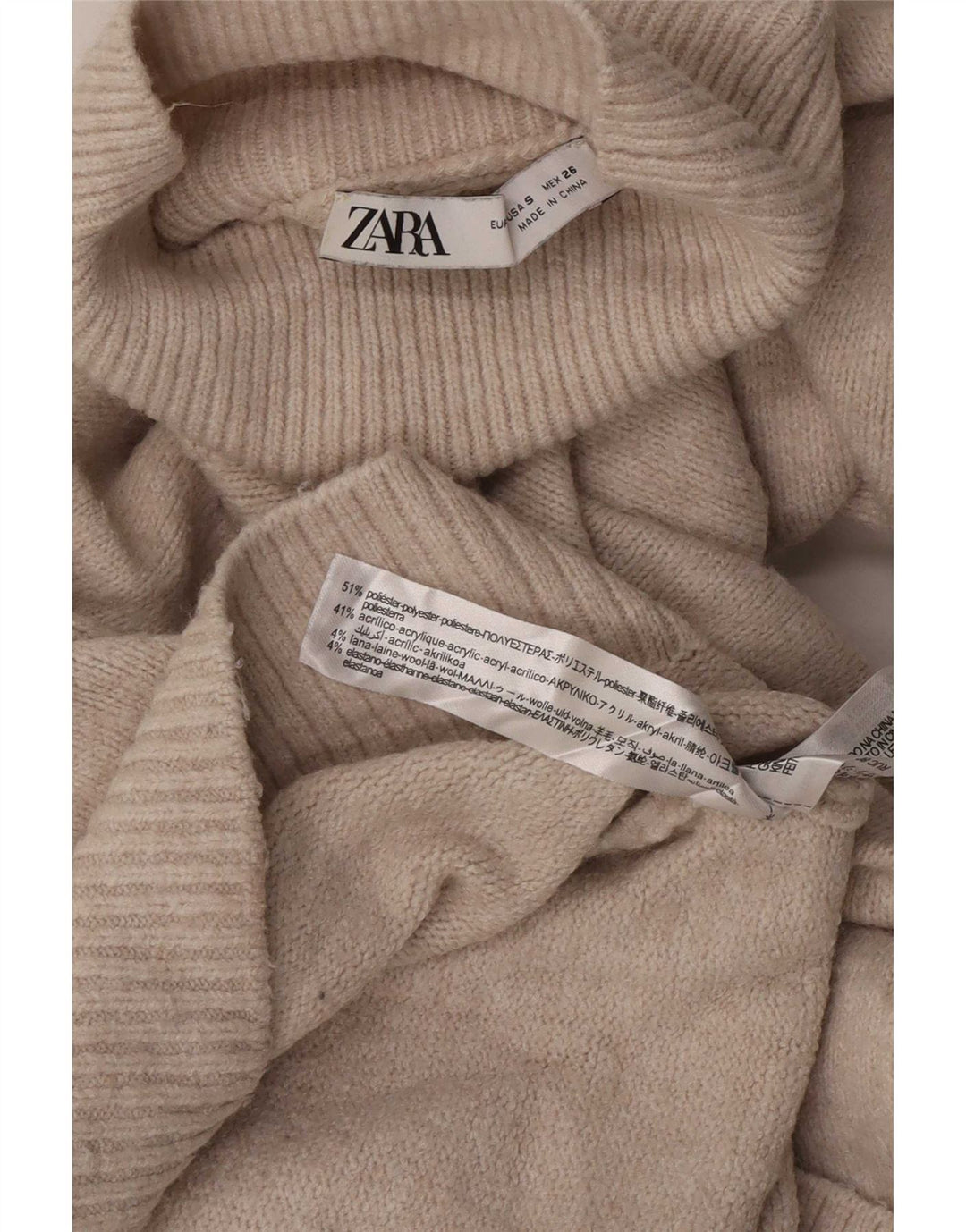 Abito maglione oversize a maniche lunghe da donna Zara UK 10 piccolo poliestere beige