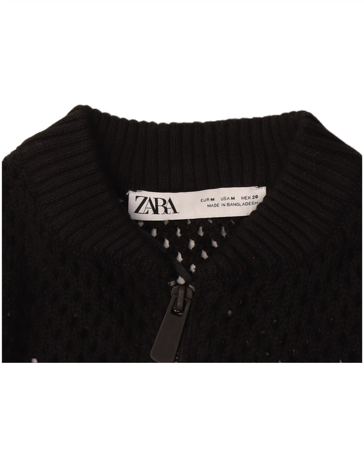 Maglione cardigan trasparente corto da donna Zara UK 12 medio nero