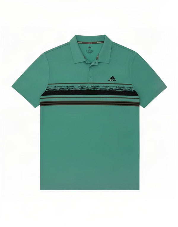 Polo Adidas da uomo grande in poliestere a righe turchesi