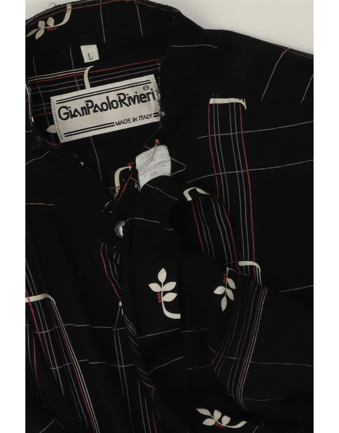 Camicia vintage da uomo a maniche corte grande viscosa geometrica nera