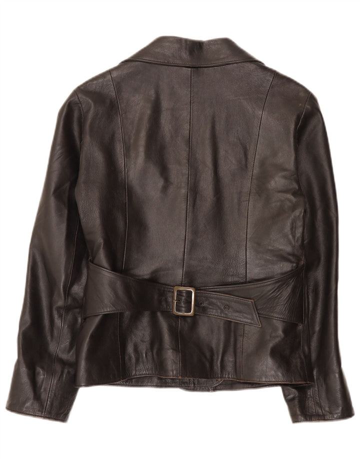 Giacca blazer in pelle vintage da donna a 1 bottone IT 46 grande nera