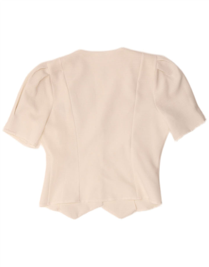 Giacca blazer vintage da donna a maniche corte a 3 bottoni UK 12 medio bianco