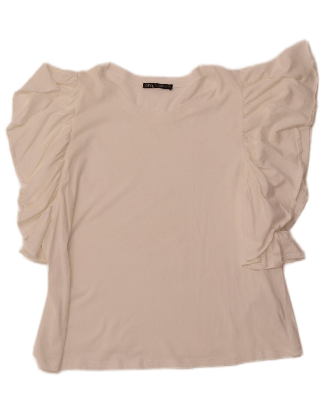 ZARA Womens Batwing Blouse Top UK 14 Medium Off White Cotton