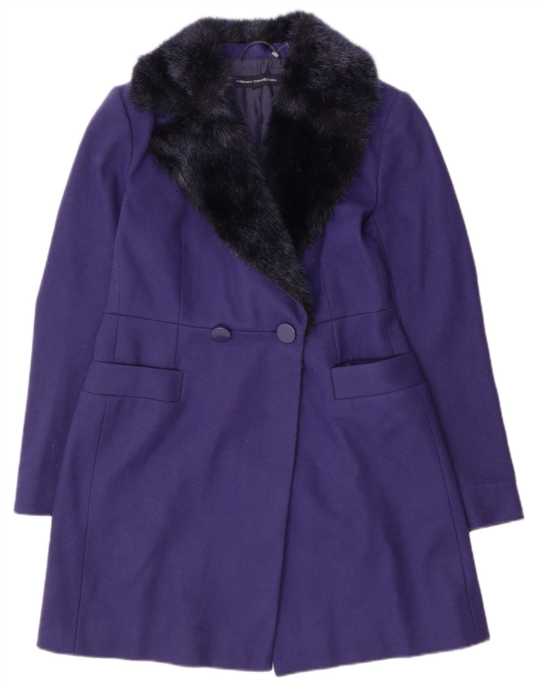 Cappotto doppiopetto da donna French Connection UK 10 piccolo lana viola