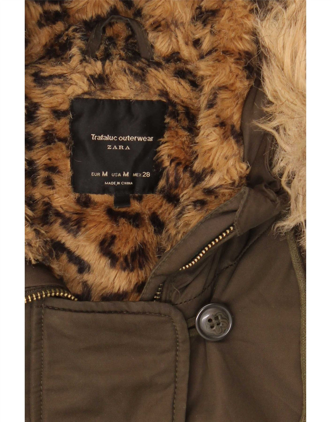 Giacca Parka Sherpa con cappuccio da donna Zara UK 14 medio cachi