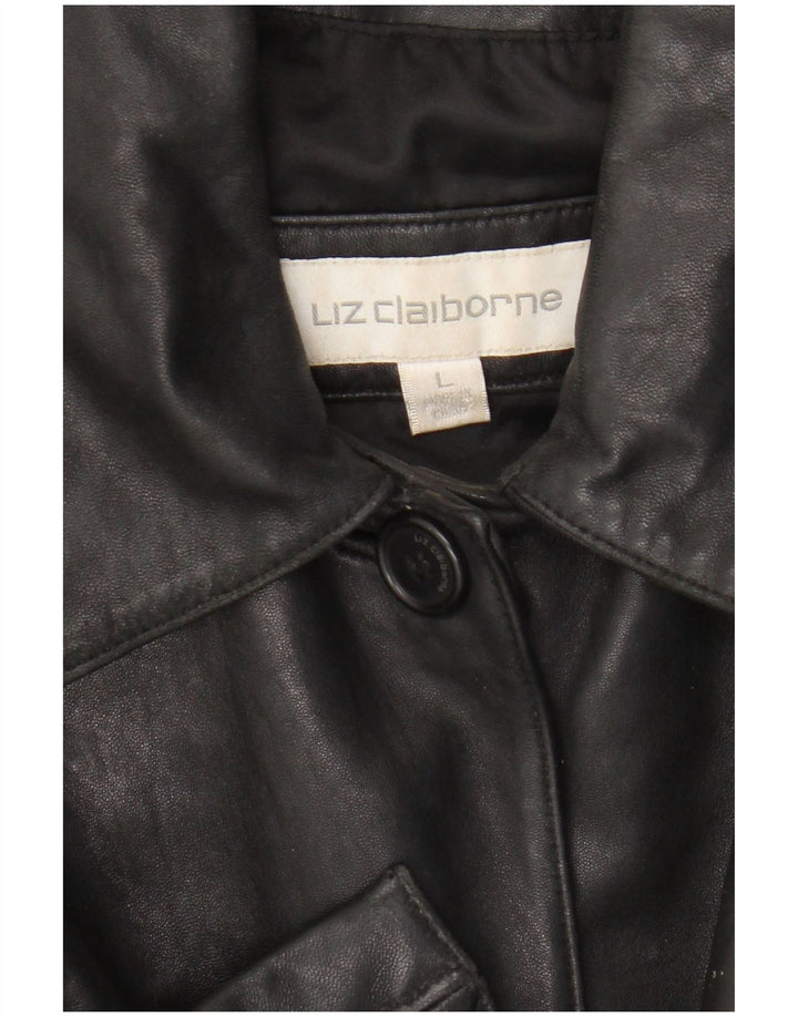 Cappotto in pelle da donna Liz Claiborne UK 16 Grande pelle nera