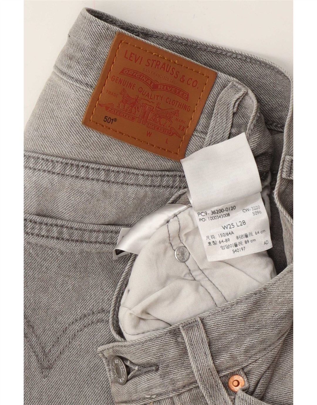 Jeans dritti Levi's 501 da donna W25 L28 cotone grigio