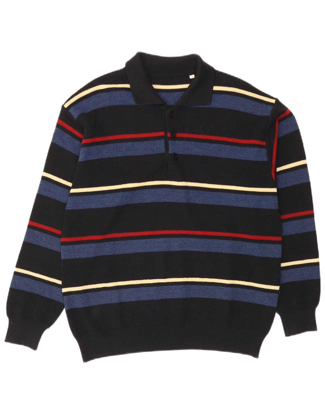 Maglione vintage da uomo con collo alto in lana a righe nere grandi