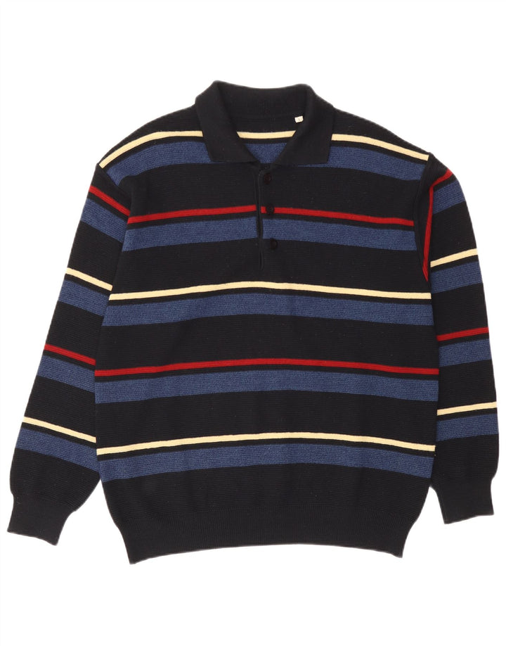 Maglione vintage da uomo con collo alto in lana a righe nere grandi
