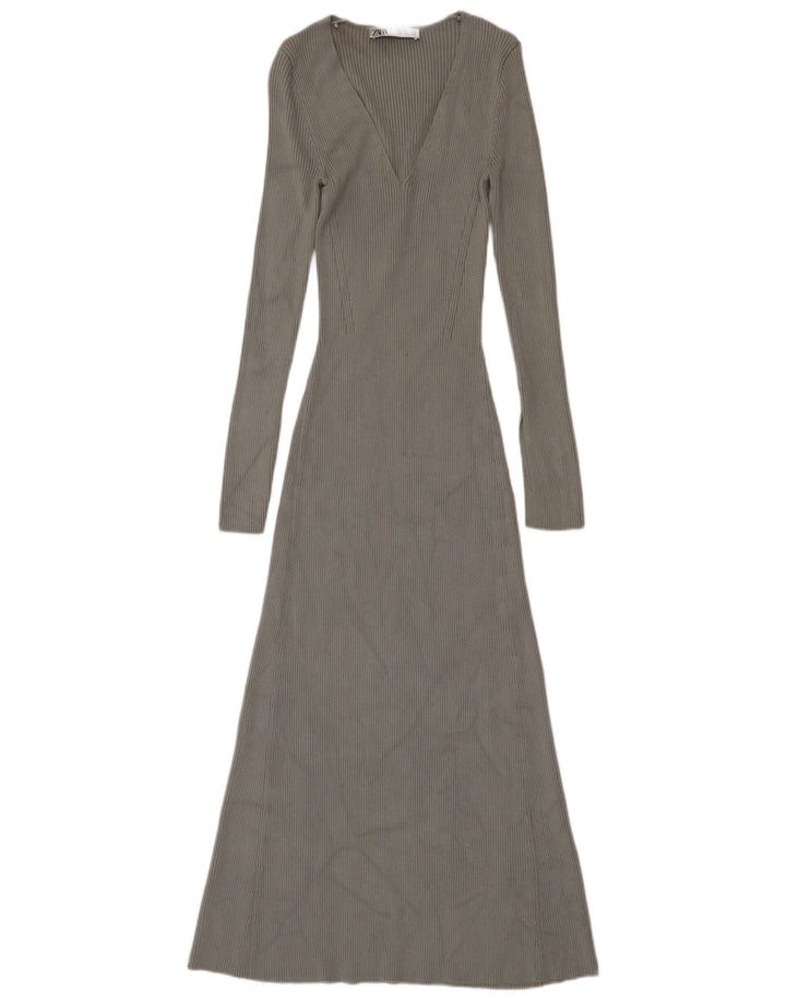 Abito maxi maglione Zara da donna UK 8 piccolo in viscosa grigia