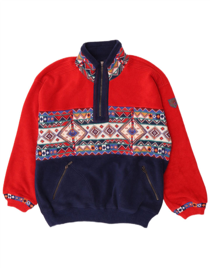 Silvy - Maglione in pile da uomo con zip e collo, grande, in poliestere geometrico rosso