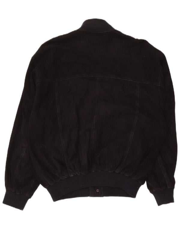 Giubbotto bomber vintage in pelle scamosciata da uomo IT 52 XL in pelle blu navy