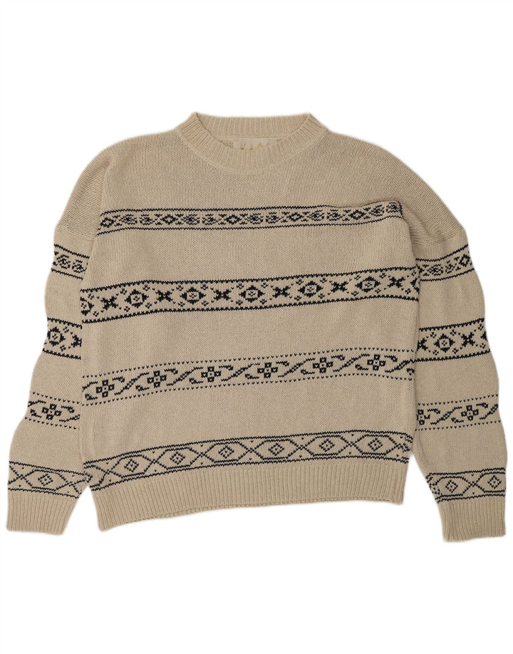 KAOS Uomo Maglione Girocollo Maglione Grande Bianco Fair Isle