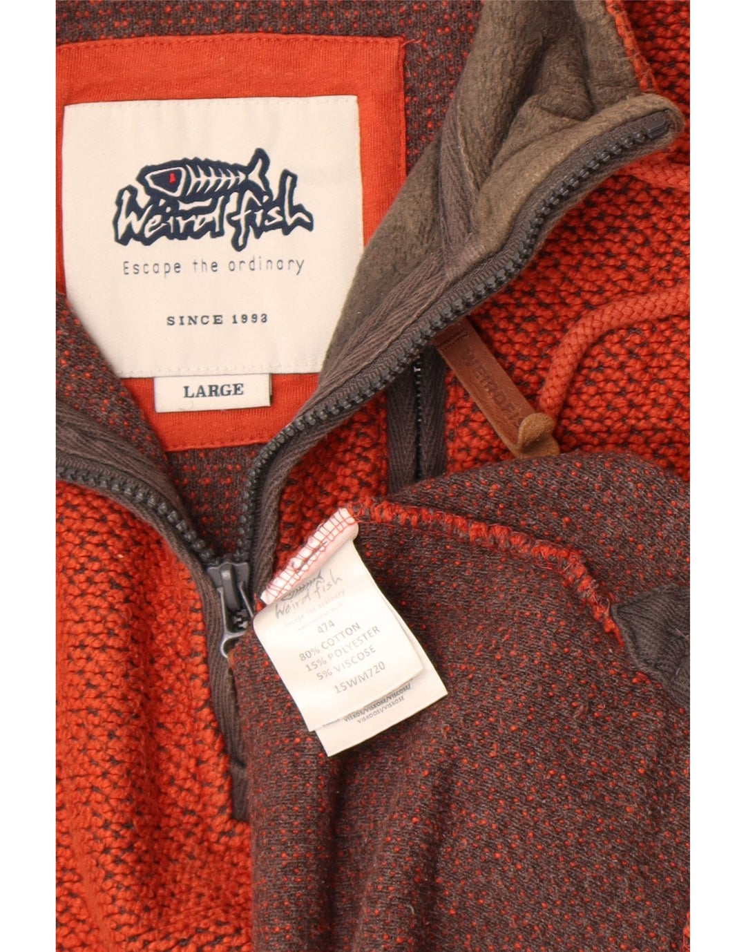 Maglione da uomo con collo con zip Weird Fish, grande cotone arancione