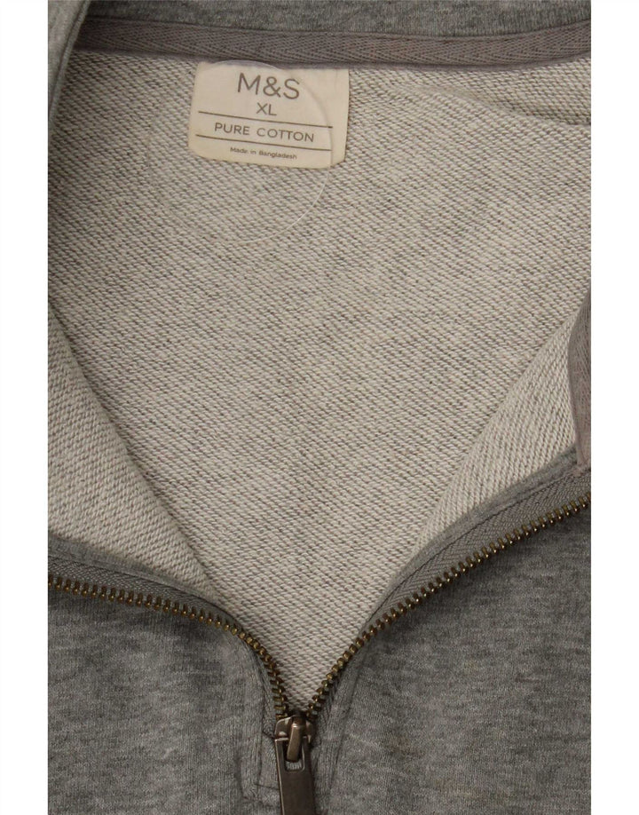 Felpa da uomo Marks & Spencer con zip e collo, maglione XL, cotone grigio