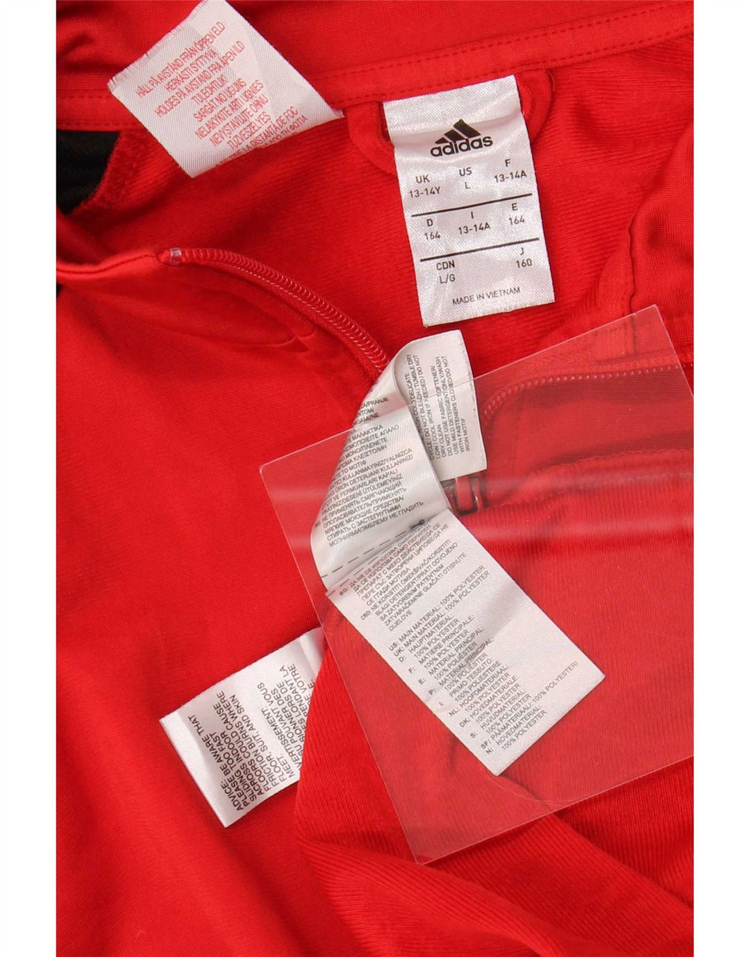 Giacca da tuta da ragazzo Adidas 13-14 anni in poliestere color block rosso