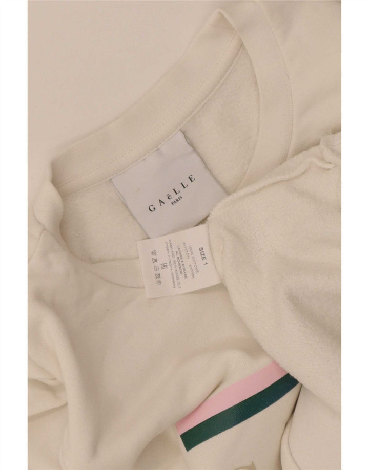 Felpa grafica da donna Gaelle Maglione UK 14 Cotone bianco medio