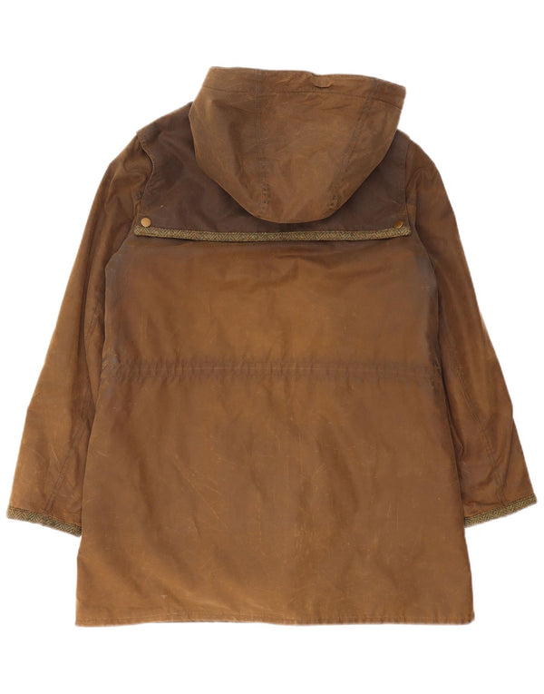 Barbour Womens Hooded Waxed Cotton Jacket UK 12 Medium Brown Cotton