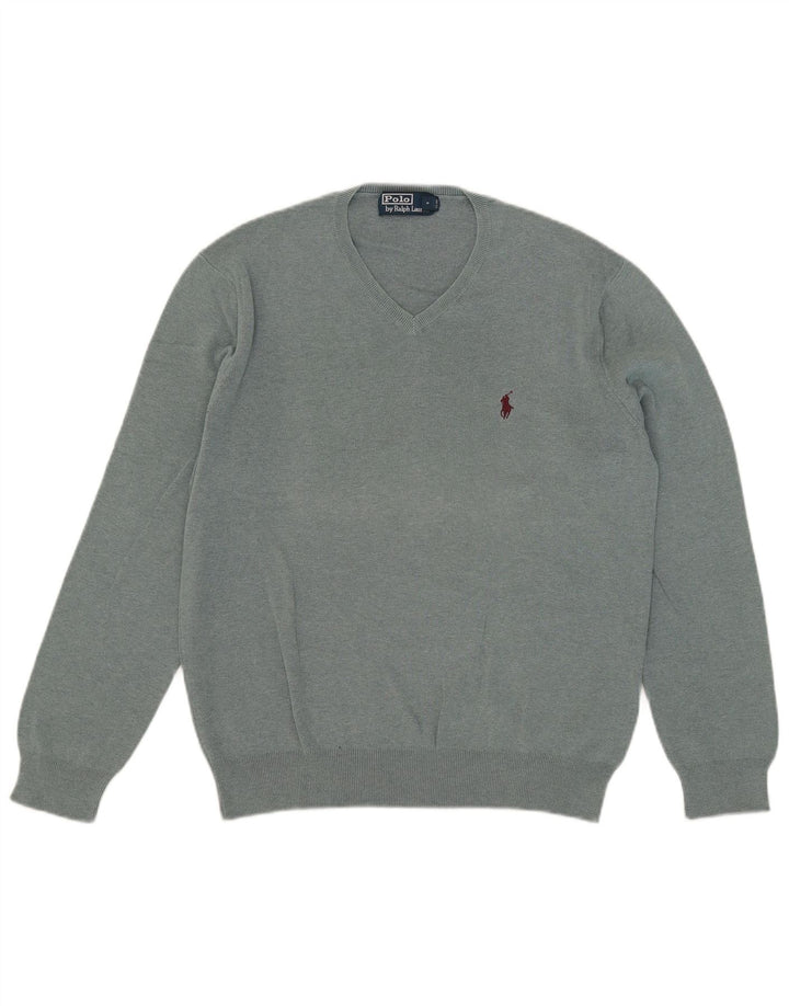 Polo Ralph Lauren Maglione da uomo con scollo a V in cotone grigio medio