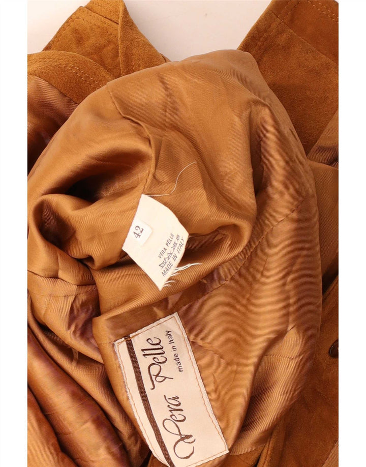Giacca vintage in pelle scamosciata da donna IT 42 in pelle marrone medio