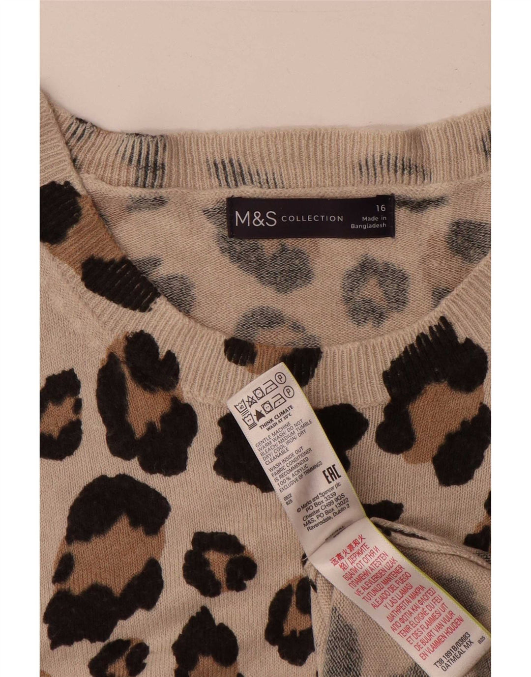 Maglione maglione girocollo da donna Marks & Spencer UK 16 grande Beige
