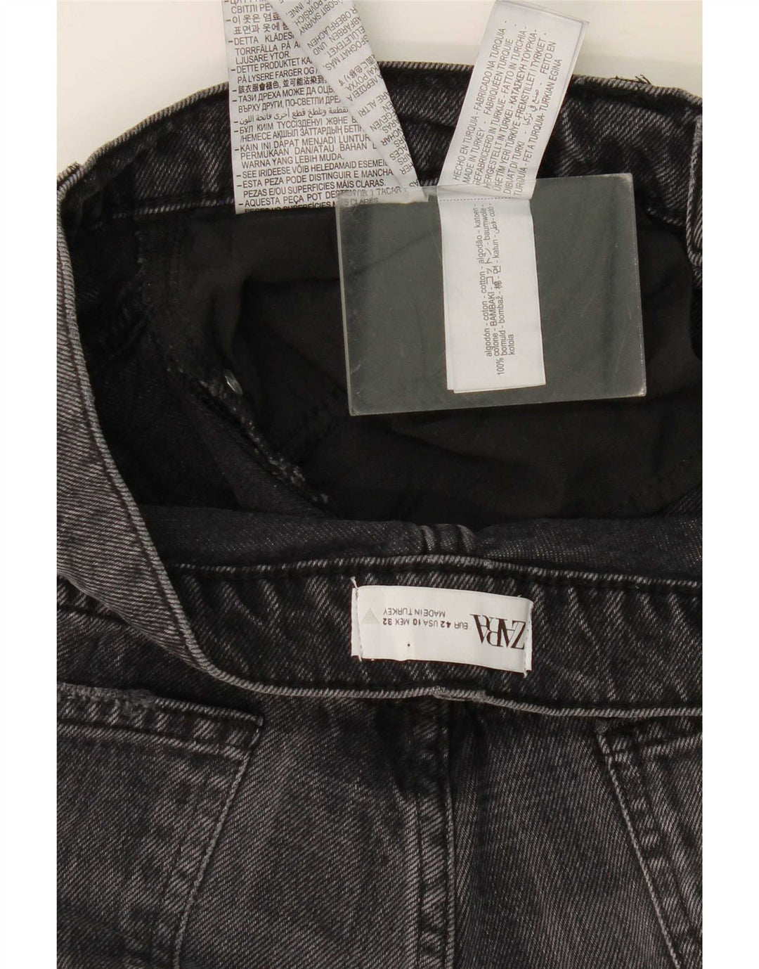 Jeans dritti da donna Zara EU 42 Large W32 L31 Cotone a quadri grigi