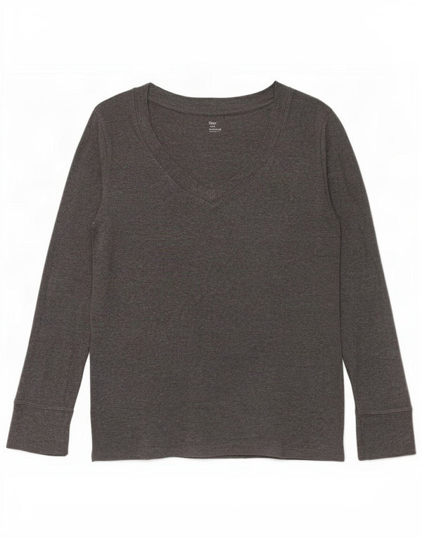 Gap Donna Top Manica Lunga UK 14 Large Grigio Cotone