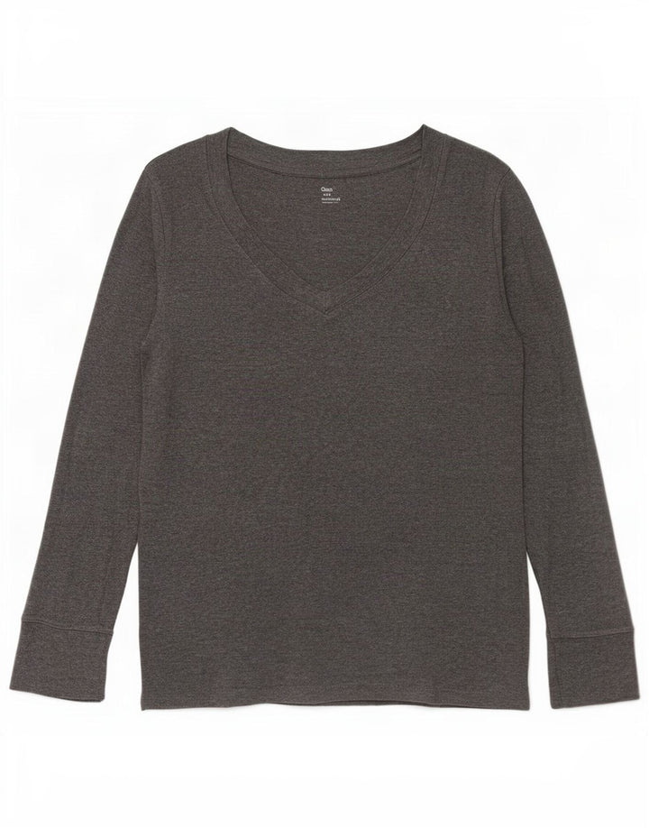 Gap Donna Top Manica Lunga UK 14 Large Grigio Cotone