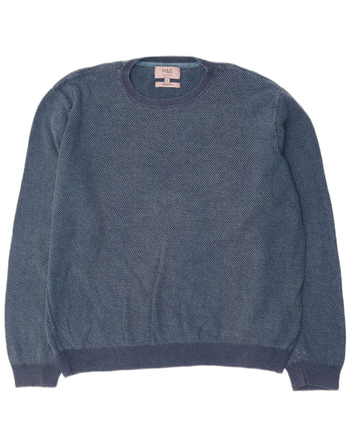Maglione maglione girocollo da uomo Marks & Spencer grande cotone blu