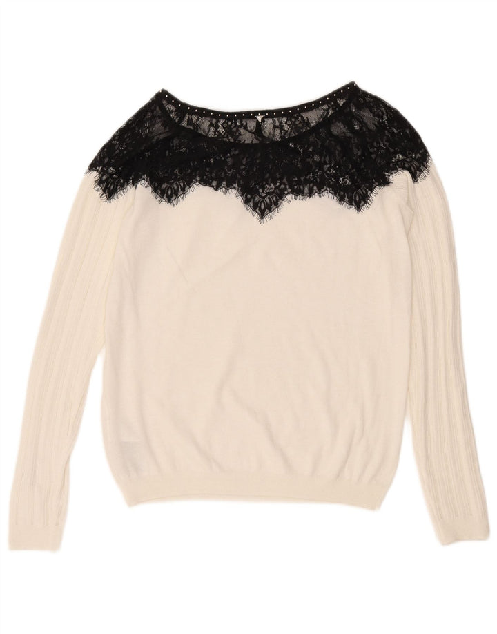 Maglione maglione da donna con scollo a barca Guess UK 12 Medium White Colourblock
