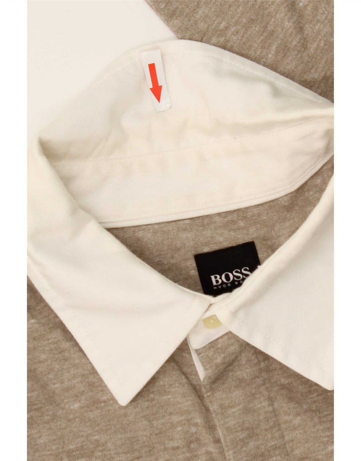 Polo a maniche lunghe da uomo Hugo Boss Beige medio chiazzato