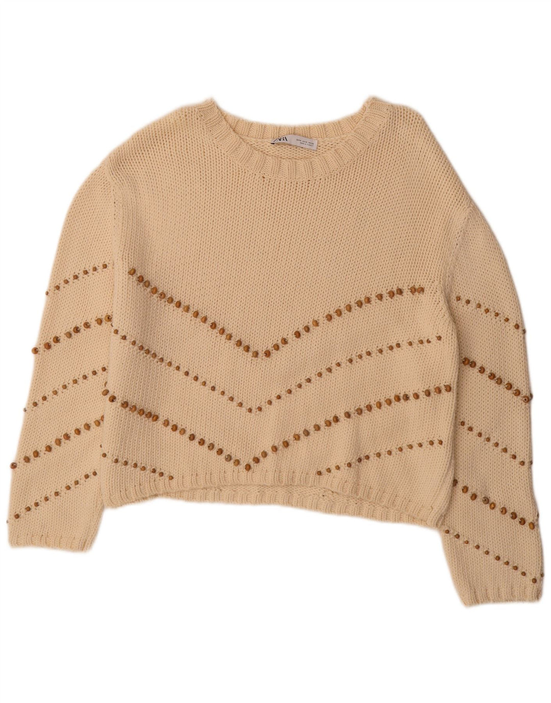 Maglione Zara da donna oversize con scollo a barca UK 14 a righe beige medio