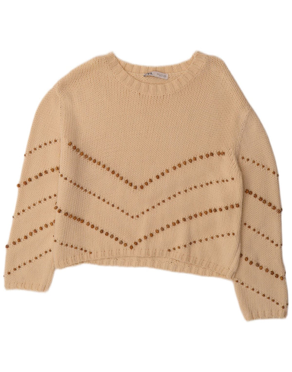 Maglione Zara da donna oversize con scollo a barca UK 14 a righe beige medio