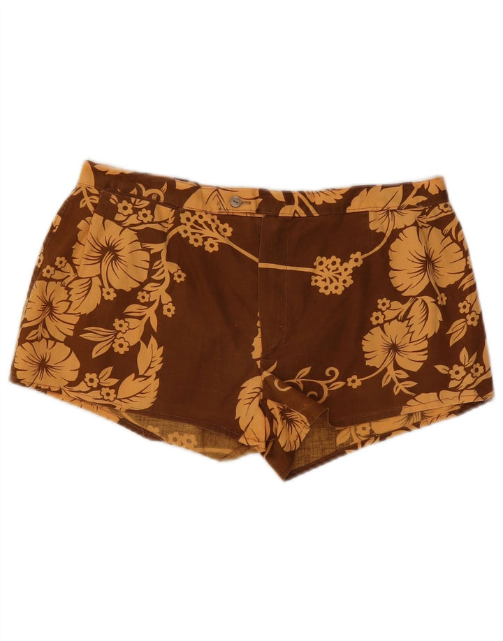 Pantaloni caldi vintage da donna W32 marrone medio floreale
