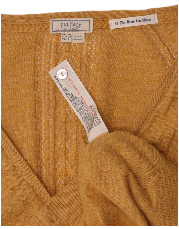 Maglione cardigan da donna Fat Face UK 10 piccolo cotone giallo