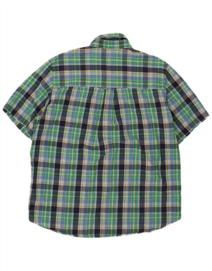 Chaps - Camicia a maniche corte da uomo, facile da pulire, in cotone a quadri verdi grandi