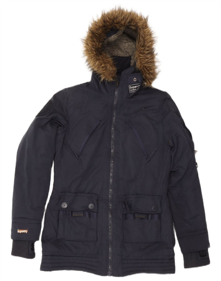 Giacca a vento con cappuccio da donna SUPERDRY UK 14 poliestere medio blu navy