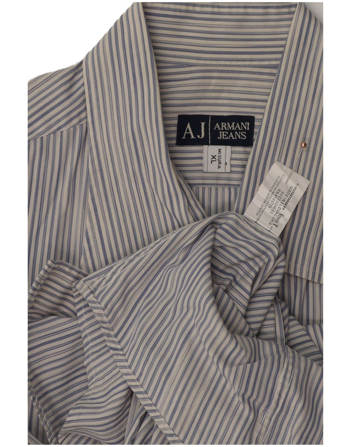 ARMANI JEANS Camicia Uomo XL Cotone Rigato Blu