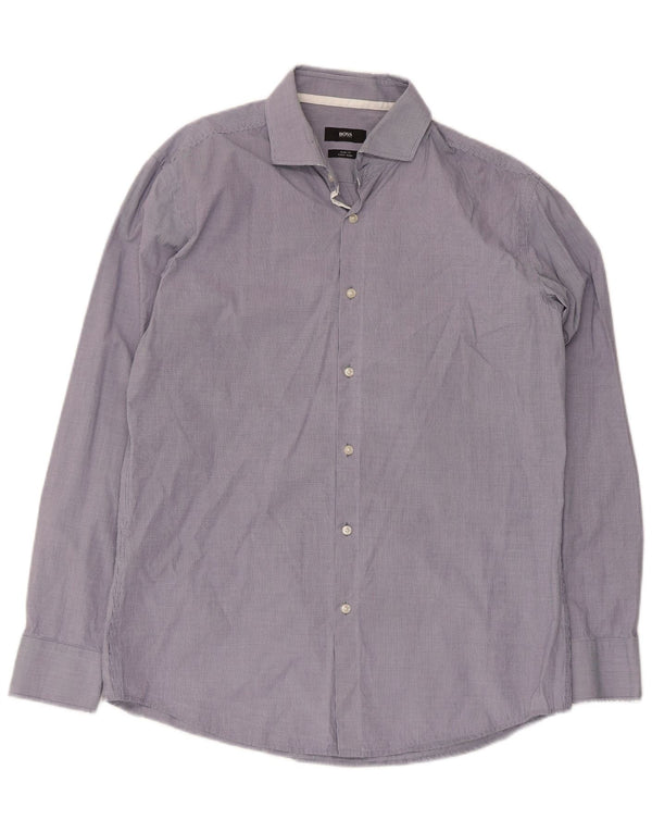 Camicia slim fit da uomo Hugo Boss taglia 42 16 1/2 grande cotone pied de poule blu