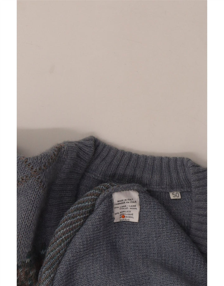 Maglione da uomo con scollo a V VINTAGE IT 50 Lana a rombi / diamante blu medio