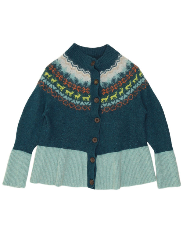 Maglione cardigan da donna White Stuff UK 16 Lana verde Fair Isle grande