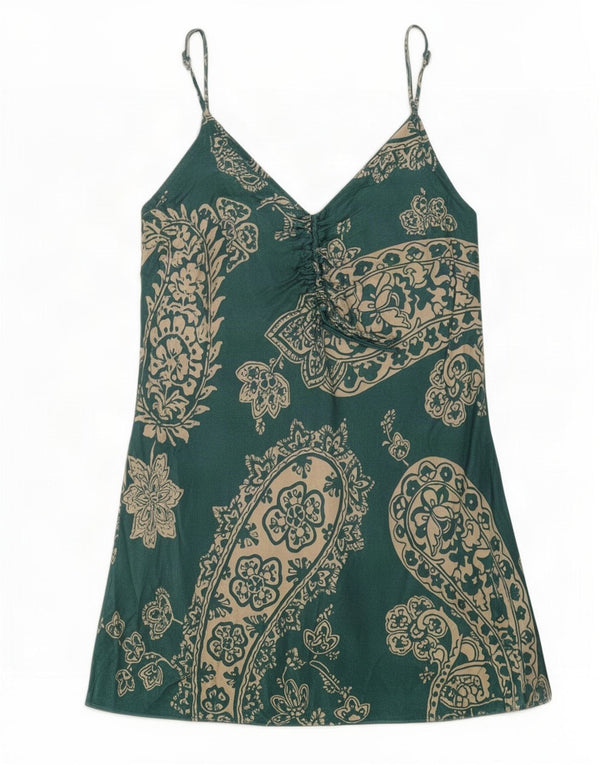 Zara Womens Slip Dress UK 14 Large Blue Paisley Viscose