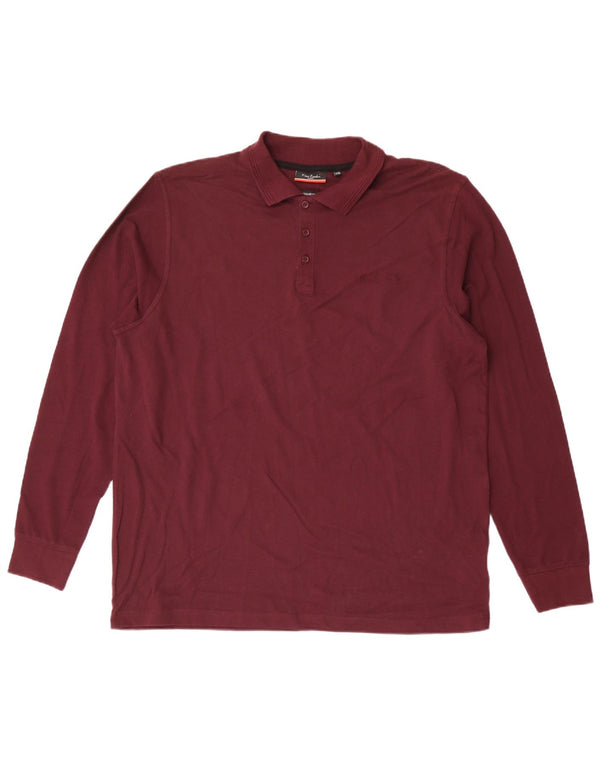 Polo da uomo a maniche lunghe vestibilità regolare Pierre Cardin 2XL cotone bordeaux