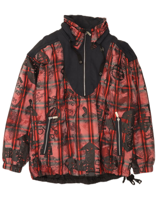 Giacca anorak da uomo vintage vestibilità ampia UK 38 Poliestere color block rosso medio