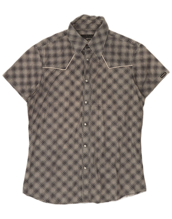 ENERGIE Camicia a maniche corte da uomo in cotone a quadri grigi grandi