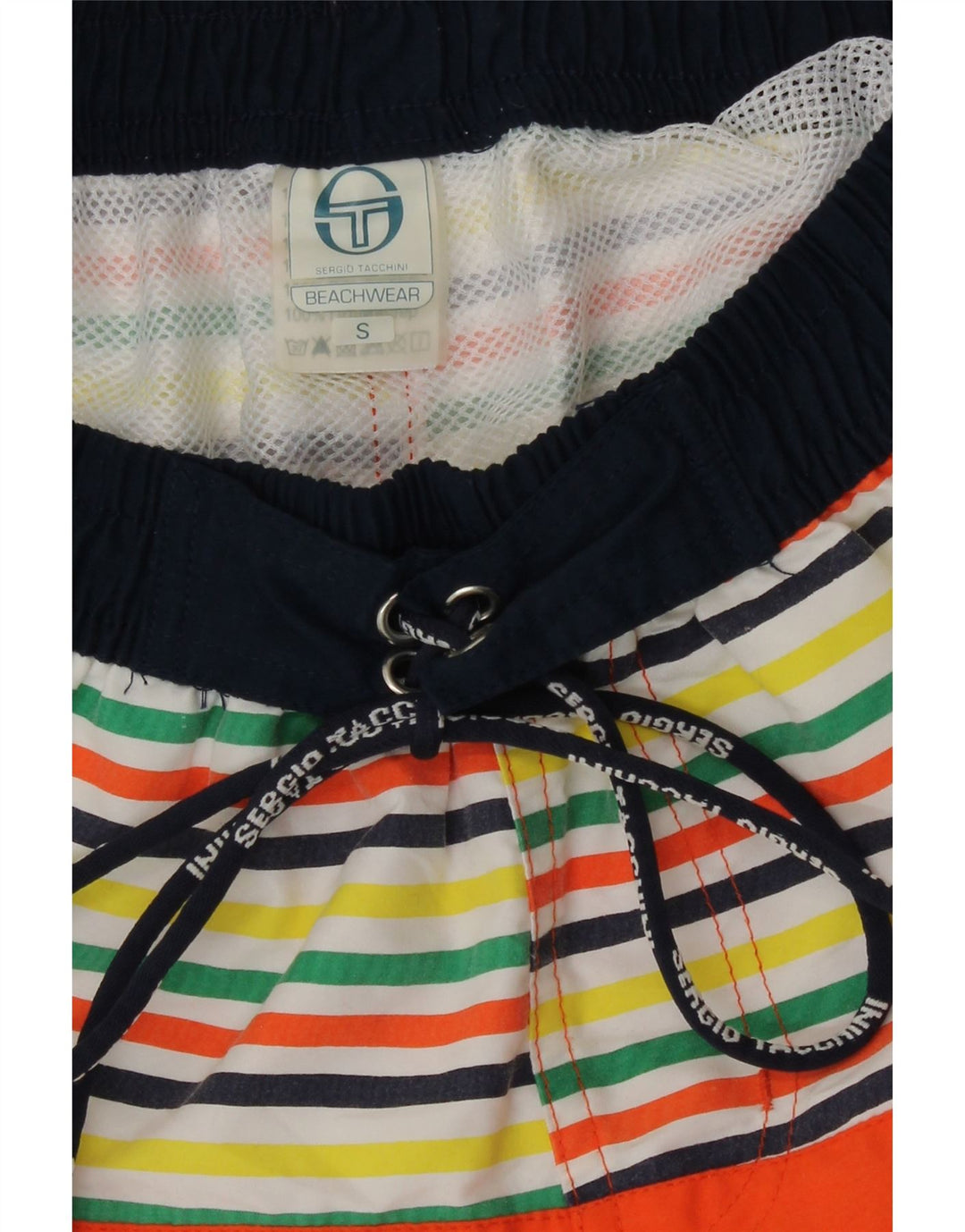 Pantaloncini da bagno grafici da uomo Sergio Tacchini piccoli in poliestere a righe arancioni