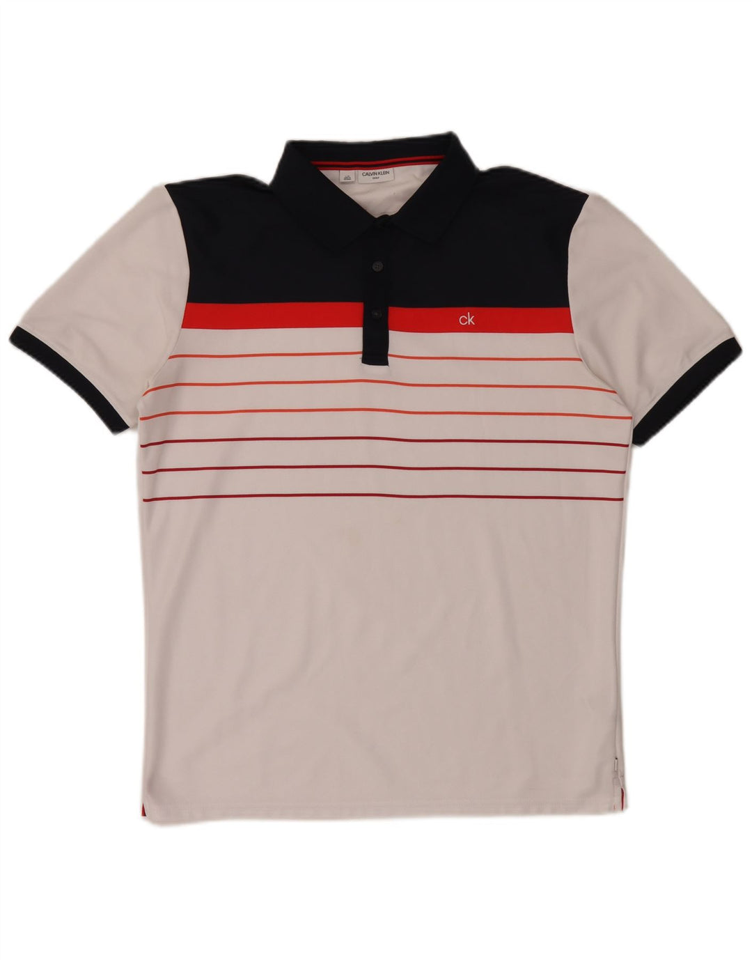 Polo da uomo Calvin Klein grande in poliestere color block bianco