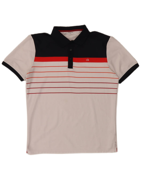 Polo da uomo Calvin Klein grande in poliestere color block bianco