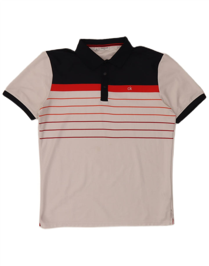 Polo da uomo Calvin Klein grande in poliestere color block bianco